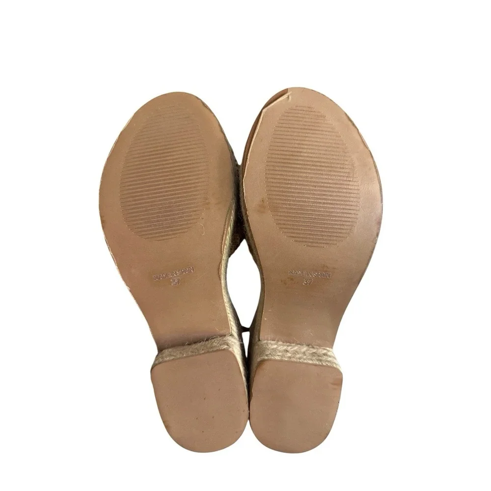 Toni Pons Atenes Platform Block Heel Espadrille Sandal Size 37 Beige Tan NWOT